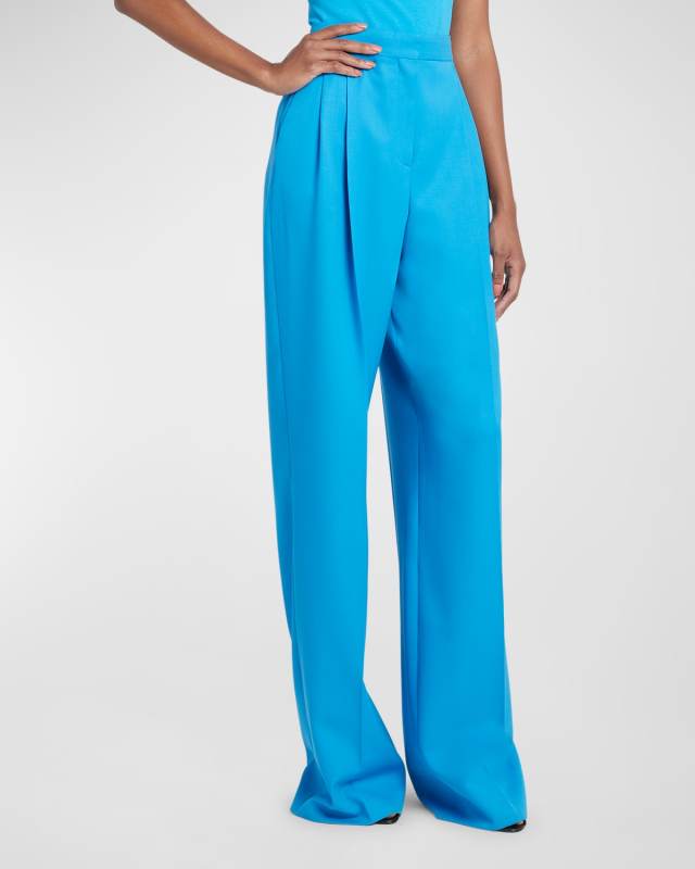 Pleated Wide-Leg Wool Trousers
